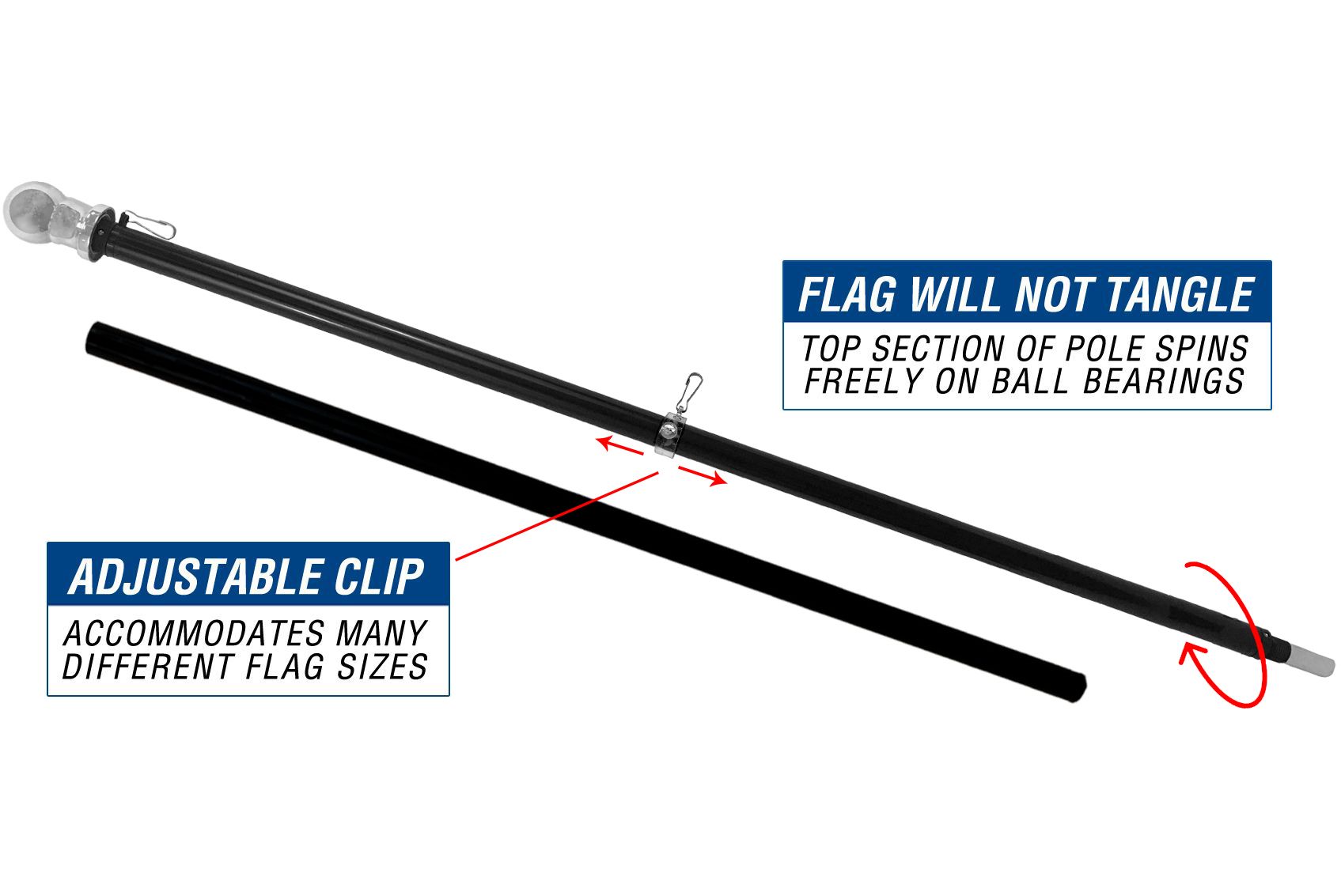 6 FT SPINNING FLAGPOLE - BLACK